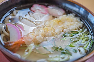 Closed up tempura shrimp udon, japanese food