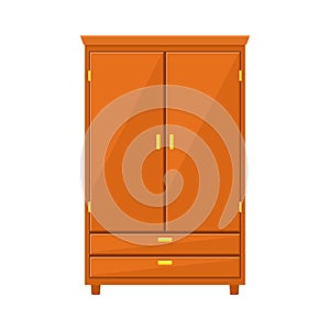 Closed wardrobe isolated on white background. Natural wooden Furniture. Wardrobe icon in flat style. Room interior