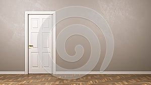 Closed White Door in the Room with Copyspace