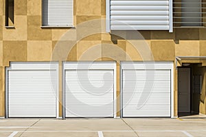 Closed white garage doors