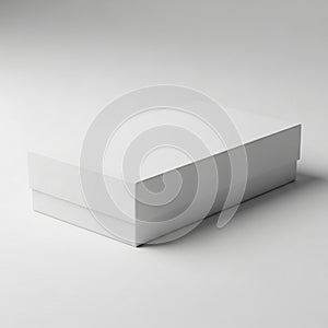 Closed White Rectangular Cardboard Box With Lid On White Background packaging container