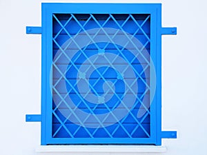 Closed window with blue bars