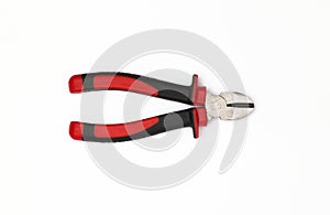 Closed wire cutting pliers, white background