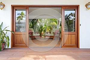 closed wooden door of vacation rental home