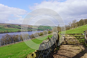 Closed Wooden Gate Leading to a Rural Reservoir.