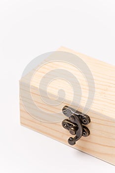 Closed wooden gift box isolated over white