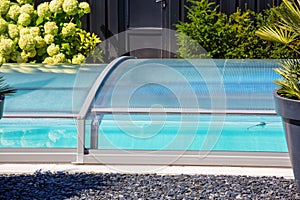automatic retractable pool enclosure system to protect pool