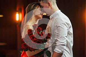 Closeness of the people. Romantic couple have dinner in the restaurant