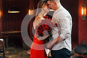 Closeness of the people. Romantic couple have dinner in the restaurant