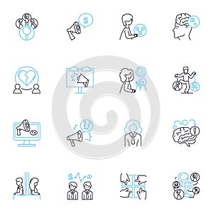 Closeness proximity linear icons set. Intimacy, Nearness, Proximity, Familiarity, Affinity, Togetherness, Companionship