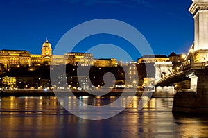 Closer look of Buda Castle and Chain Bridge, Budapest, Hungary