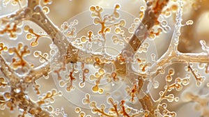 A closer look reveals the delicate branching patterns and distinctive structures of the fungal hyphae. . photo