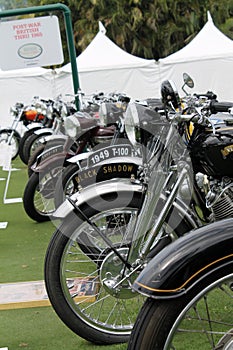 Closer up British classic motorcycle lineup