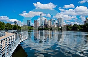 Closer view Austin Texas Riverside Pedestrian Bridge Town Lake Reflections on the water photo