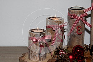 Closer view on a wooden advents wreath with two burning candles at home in niederlangen emsland germany