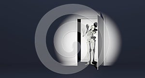 Closet skeleton caught waving