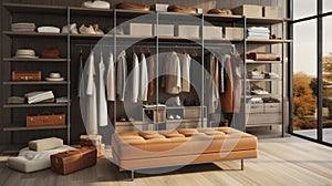 Closeted Luxuries. Unveiling the Treasures of a Well-Appointed Wardrobe Nook. Generative AI photo