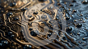 Closeup of a 3D printed circuit board made from a conductive material. The precision and intricacy of the printed