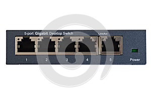 Closeup 5 port gigabit ethernet network switch