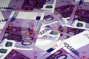 Closeup of 500 Euro banknotes