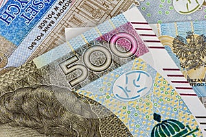 Closeup of 500 pln banknotes