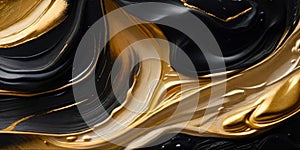 Closeup of abstract rough black and gold color multi colored art painting texture with oil brushstroke