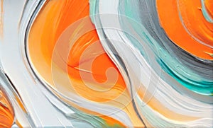 Closeup of abstract rough orange and mint color multi colored art painting texture, with oil brushstroke