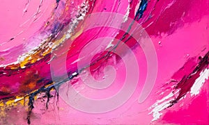 Closeup of abstract rough pink color multi colored art painting texture, with oil brushstroke, pallet knife paint on canvas