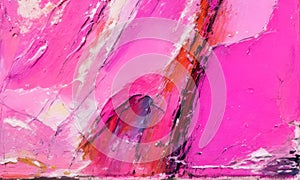 Closeup of abstract rough pink color multi colored art painting texture, with oil brushstroke, pallet knife paint on canvas