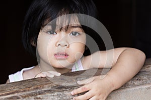 Closeup adorable face little asian girl.
