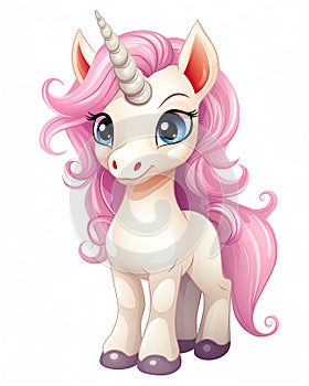 A closeup of an adorable miniature colt with a pink mane and a d