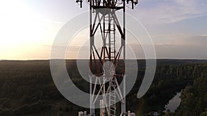 Closeup aerial view of the cellular telecom tower