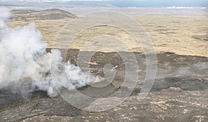 Closeup of Erupting Iceland Volcano with Flames and Lots of Smoke