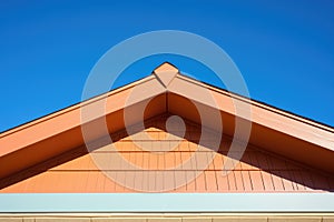 closeup of aframe roofline against clear blue sky photo