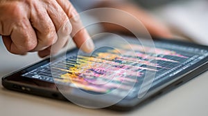A closeup of AIdriven software running on a tablet illustrating a dynamic algorithm analyzing environmental samples for