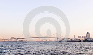 Closeup of ainbow bridge at sumida river viewpoint in tokyo,Jap