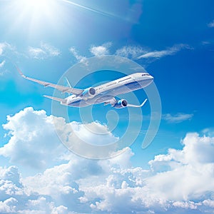 closeup of an airplane in the air on a sunny day captures the essence of travel and adventure.