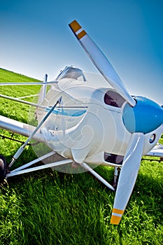 Closeup airplane on the field