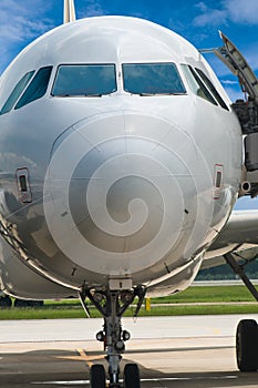 Closeup of airplane nose