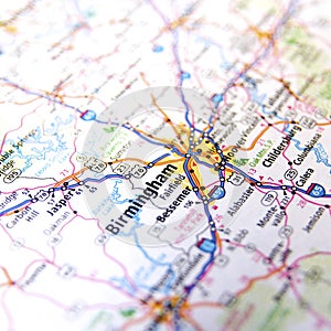 Closeup of Alabama Highway Map