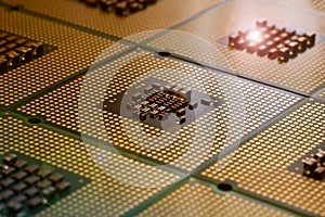 Closeup of aligned CPU Computer Processor. Background