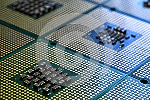 Closeup of aligned CPU Computer Processor. Background