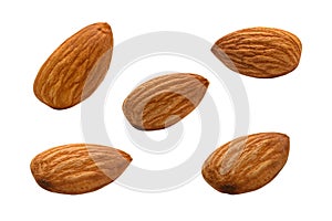 Closeup almonds nut  on white background