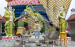 Closeup of altar in front of Gaint Guan Yin goddess, Ko Samui Island, Thailand