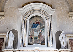 Closeup Altar of Saint John of Matera in Matera Cathedral with painting Madonna and child