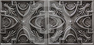 Nice amazing luxury view of textured detailed, dark silver, metallic ceiling tiles background