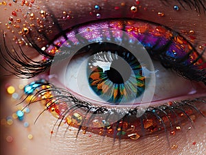 Closeup of Amber Eye with Rainbow Reflection - AI Generated