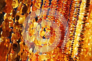 Closeup of amber jewelry