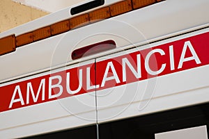 Closeup of ambulance car description spanish: Ambulancia photo