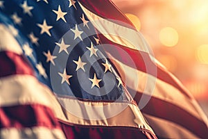 Closeup American flag with bokeh background